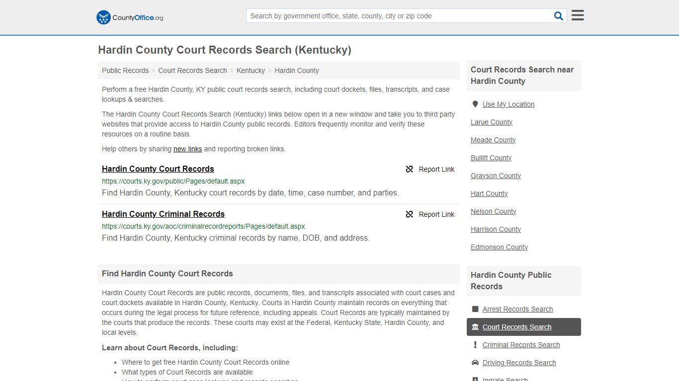 Hardin County Court Records Search (Kentucky) - County Office